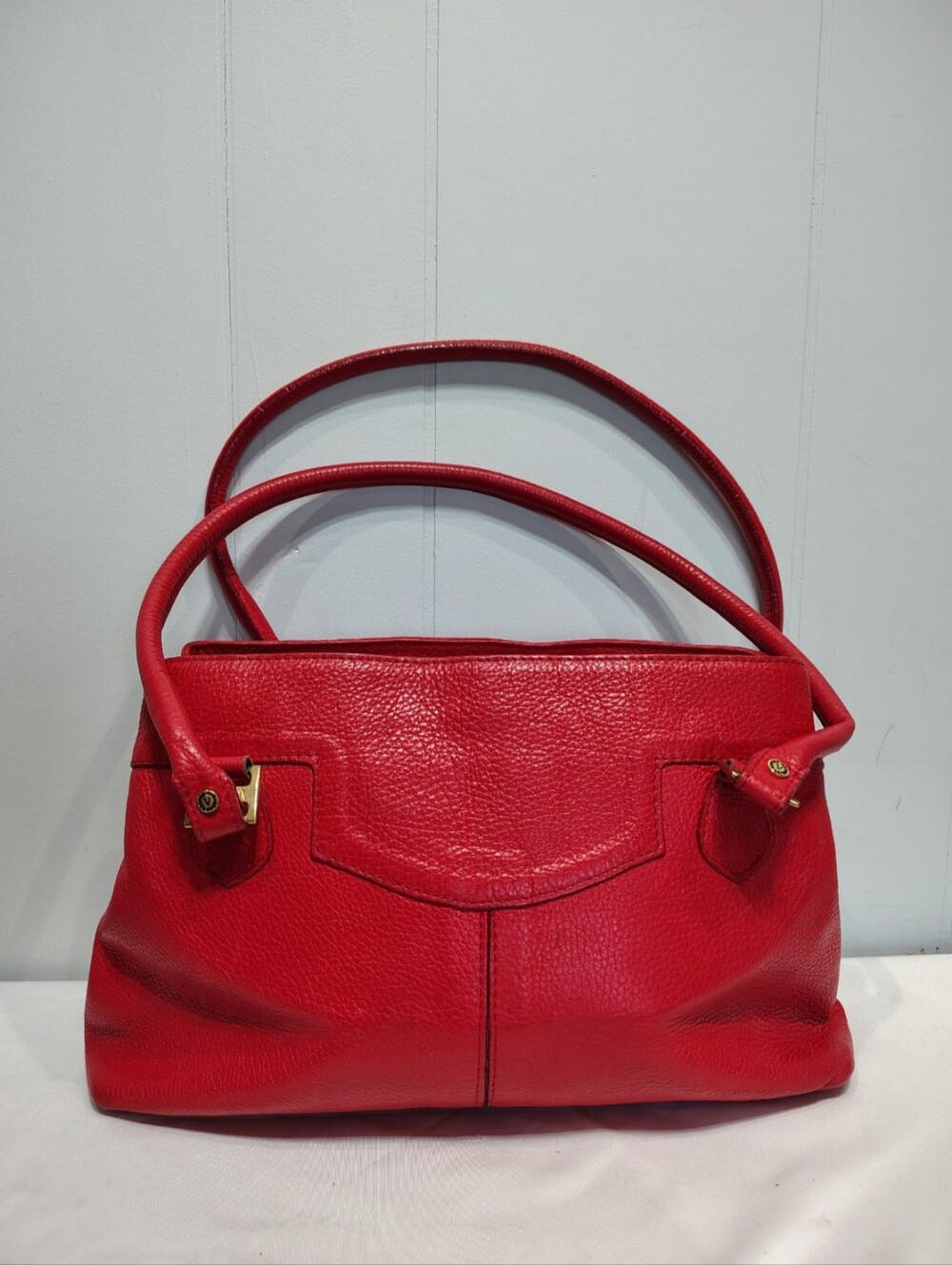 Valentina Shoulder Bag Red Pebbled Leather‎  Satchel Purse